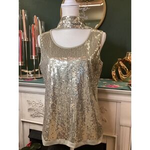 Joan Rivers Gold Sequin Tank Top Medium With Scarf Glam